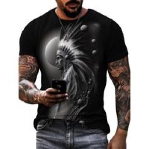 Men’s 3D Printed Tribal Chieftain Graphic T-Shirt – Gothic Retro Design, Breathable Polyester, Regular Fit Short Sleeve Tee