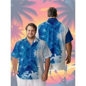 Men’s Plus Size Hawaiian Shirts Dream Blue and White Pattern, Unisex Aloha Shirts,New in Summer Tops Tee,streetwear
