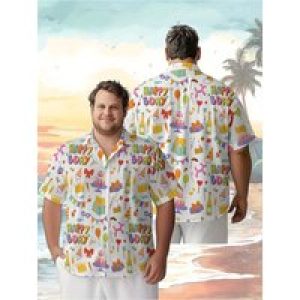 Men’s Plus Size Hawaiian ShirtsColorful Birthday Elementspattern, Summer Casual Tops, Suitable for Outdoor and Party, Streetwear