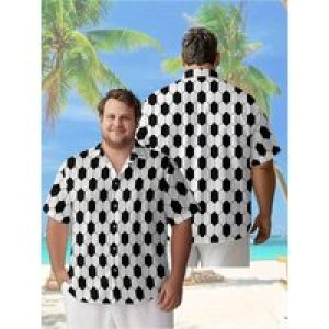 Men’s Plus Size Hawaiian Shirts Classic Black and White Hexagons pattern, Unisex Aloha Shirts,New in Summer Tops Tee,streetwear