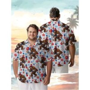 Men’s Plus Size Hawaiian ShirtsSasquatch Independence Daypattern, Fashionable Aloha Shirt, Summer Casual Top,3D Unisex Clothes