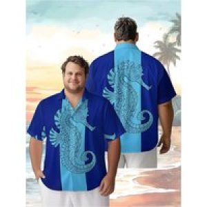 Men’s Plus Size Hawaiian Shirts Seahorse Pattern, Summer Casual Tops, Suitable for Outdoor and Party, Streetwear