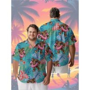 Men’s Plus Size Hawaiian Shirts Tropical Jungle Gorilla Swimming Ring Pattern,Unisex Aloha Shirts,summer Alternative Clothing