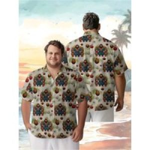Men’s Plus Size Hawaiian ShirtsSasquatch and Tropical Plantspattern, Fashionable Aloha Shirt, Summer Casual Top,unisex Clothes