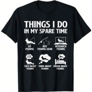 Men’s “Things I Do In My Spare Time” Bass Fishing Graphic T-Shirt – 100% Cotton, Crew Neck, Short Sleeve,