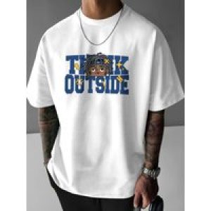 Men’s Black “The Outside” Graphic Tee – Casual Short Sleeve T-Shirt with Bold Blue Lettering & Animated Character Design