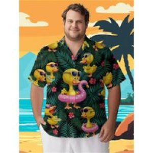 Men’s Plus Size Hawaiian Shirts Tropical Ducks pattern, Unisex Aloha Shirts,New in Summer Tops Tee,streetwear