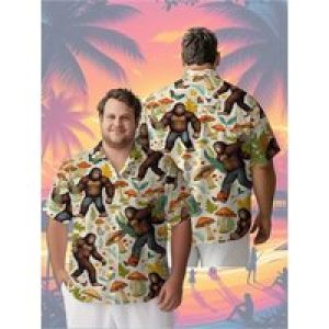 Men’s Plus Size Hawaiian ShirtsSasquatch Forest Adventure Themepattern,Premium Comfort Youth Clothes,Streetwear Y2K Tops