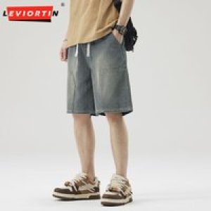 Men’s Summer Denim Cargo Shorts Loose Fit Straight Leg Distressed Washed Mid-Length Casual Vintage Shorts with Multiple Pockets