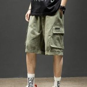 Green Baggy Short Pants for Men Elastic Waist Mens Cargo Shorts Casual Japanese Street Style Y2k Distressed Summer Hevy Whate