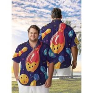 Men’s Plus Size Hawaiian Shirts Space Theme Bowling pattern,Premium Comfort Youth Clothes,Streetwear Y2K Tops