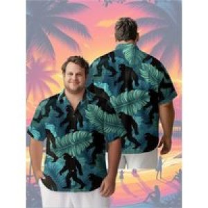 Men’s Plus Size Hawaiian Shirts Amazon Tropical Jungle Sasquatch pattern, Button Up Shirts, Unisex Casual Clothing, Summer Tops