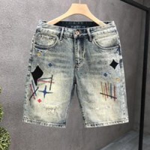 Loose Men’s Short Jeans Pants Straight Ripped Male Bermuda Denim Shorts Stretchable Wih Zipper Summer Cut Streetwear Designer Xl