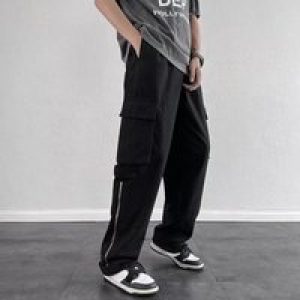 Black Baggy Zipper Multipockets Men’s Straight Cargo Pants High Quality Korean Style Y2k Vintage Emo Fashion Loose Male Trousers