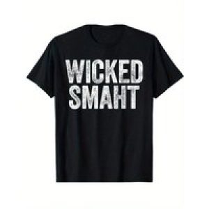 Wicked Smaht Boston Men’s T-Shirt – Black Cotton Regular-Fit Casual Tee with Bold White Lettering, Comfortable