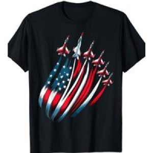Men’s Patriotic USA Flag Fighter Jets 4th of July T-Shirt – 100% Cotton 180gsm Relaxed Fit Casual Tee with Stars