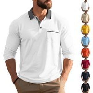 2025 Autumn New Men’spoloLoose Pocket Simple Light Luxury Color-Block Polo Shirt with Turn-Down CollarPOLOShirt Long Sleeve