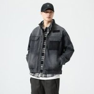 Autumn Fall Men’s Vintage Washed Denim Jacket – Retro Blue Oversized Casual Long Sleeve Workwear Coat (American Classic Style)