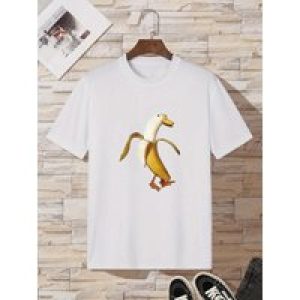 Comfy Banana Duck Pattern Print Graphic Tee for Men – Summer Outdoor Clothes, Relaxed Fit T-shirt for Men