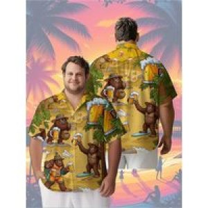 Men’s Plus Size Hawaiian Shirts Bear Festival pattern,Unisex Baggy Aloha Shirts,summer Alternative Clothing