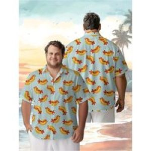 Men’s Plus Size Hawaiian Shirts Banana and Hot Dog Pattern,New Summer Fashion Tops,Hip Hop Streetwear