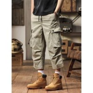Summer Men’s Long Cargo Shorts Washed Cotton Relaxed Fit Below Knee 3/4 Capris Pants with 6 Pockets Straight Casual Work Shorts