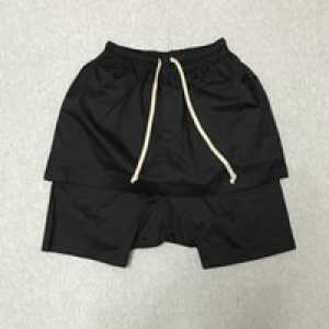 Firmranch Black Double-layer Crotch Shorts For Men Women High Street Elastic Waist Drawstring Fake Two-piece Fifth Pants