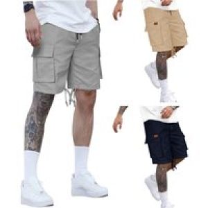 2025 Men’s summer solid color casual elastic waist cargo shorts Loose multi-pocket fashion travel sports shorts