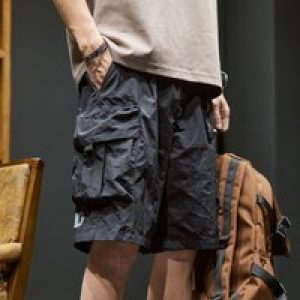 Multi Pocket Men’s Cargo Shorts Elastic Waist Solid Quickly Do Male Short Pants Black Designer Wide Comfortable Streetwear Nylon