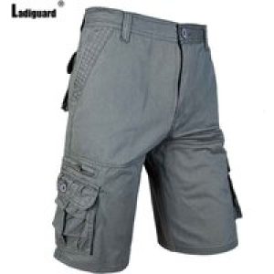 Mens Vintage Stand Pocket Cotton Cargo Shorts 2025 European Style Casual Beach Short Pants Solid Gray Khaki Buttons Up Hotpants