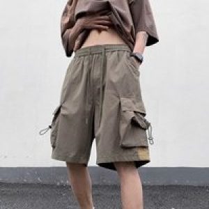 Men’s Cargo Shorts Multi Pocket with Zipper Male Short Pants Draw String Baggy Bermuda Nylon Elegant Japanese Street Style Jorts