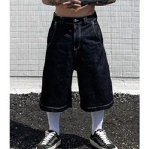 Retro Embroidered Denim Trousers Men’s Straight Niche Design Draped High Street Loose Wide-leg Shorts Baggy Short for Man Jort