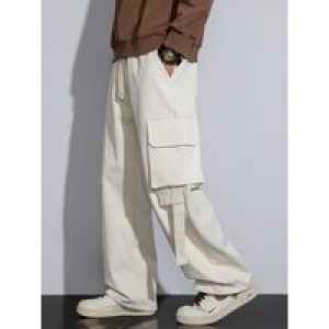 Men’s Straight Cargo Pants 2025 Spring Summer Multi-Pockets Streetwear Wide Leg Casual Pants Plus Size Baggy Straight Trousers