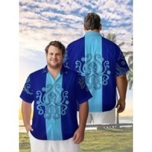 Men’s Plus Size Hawaiian Shirts Octopus and Mandala Pattern,New in Summer Fashion Tops,Hip Hop Rock Streetwear