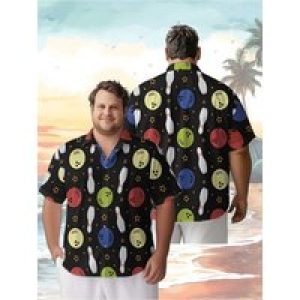 Men’s Plus Size Hawaiian Shirts Colorful Bowling Balls and Bowling Lanes pattern,New Summer Fashion Tops,Hip Hop Rock Streetwear