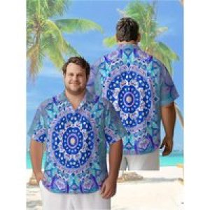Men’s Plus Size Hawaiian Shirts Dream Mandala Prints Pattern, Unisex Aloha Shirts,New in Summer Tops Tee,streetwear