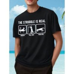Vibrant Funny Dinosaur & Letter Print Crew Neck T-Shirt – Men’s Casual Stretch Short Sleeve Tee for Summer Outdoor – Relaxed Fit