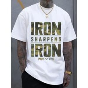 CMBT Men’s Oversized 100% Cotton Graphic T-Shirt – “IRON SHARPENS IRON” & Proverbs 27:17 Bible Verse Design