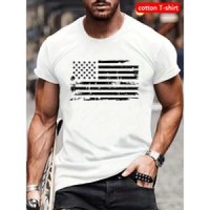 Men’S Patriotic American Flag Graphic T-Shirt – Black Cotton, Round Neck, Casual & Stylish, Summer Wear, Regular Fit