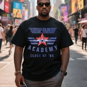 Plus Size Top Gun Academy Class of’86 Pattern Black Short Sleeve T-Shirt Suitable for Outdoor Leisure Wear in Summer
