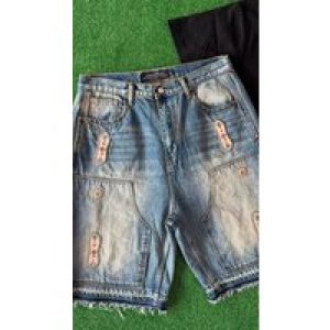American Denim Vintage Shorts for Men and Women Clothing Y2K Gothic Summer Embroidery Retro Blue Fashion Casual Pants Shorts