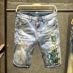 2025 Summer New Fashion Trend Printed Ripped Denim Shorts Men’s Loose Sports Elastic Fashion Large Size High Quality Pants