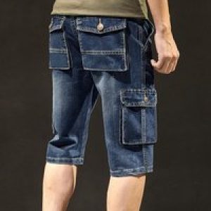 Men’s Short Jeans Pants Blue Straight Cargo with Pockets Male Half Denim Shorts Cowboy Designer Stretchable Wih Zipper Stretch