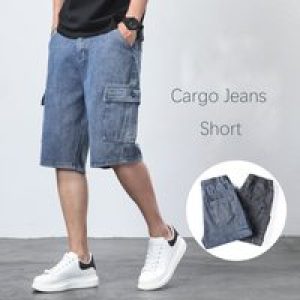Denim Shorts for Men’s Cargo Pants Large Pockets Casual Fashion Wide Short Pants Baggy Bermuda Jeans Male Beach Pants