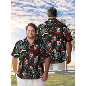 Men’s Plus Size Hawaiian Shirts Christmas Skull Theme pattern,Premium Comfort Youth Clothes,Streetwear Y2K Tops