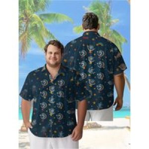 Men’s Plus Size Hawaiian Shirts Space Adventurers Pattern,Premium Comfort Youth Clothes,Y2K Tops