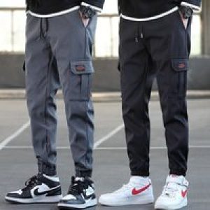 Men’s Spring and Autumn Loose Multi-Pocket Wear-Resistant Solid Color Ankle Banded Working Pants