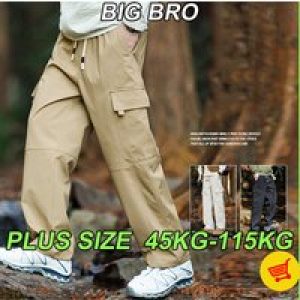 Men’s Cargo Pants Autumn Winter Large Size M-5XL Loose Straight Thick Waterproof Big Size Solid Color Multi-pocket Sweatpants