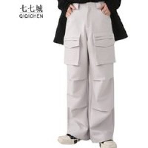 Vintage Cargo Pants Men Solid Color Large Pocket Straight Wide Leg Casual Pants High Street Oversized Trousers Male Streetwear