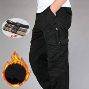 Men’s Cargo Pants Winter Outdoor Double Layer Fleece Warm Thick Military Style Long Trousers Men Multi Pocket Baggy Casual Pants